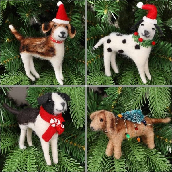 Juegoal Christmas Felt Dogs Ornaments Set of 4