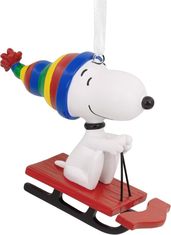 Hallmark Peanuts Snoopy Sledding Resin Christmas Ornament